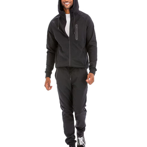 Ensemble de survêtement à capuche pour homme, couleur unie, polyester, tissu molletonné français, vêtements décontractés d'automne, respirant, jogging tricoté - Product Image 1
