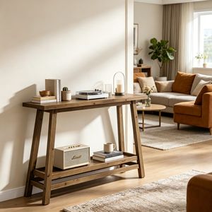 Mesa Consola Larga Rústica de Lujo Moderna, Madera Sólida con Mármol y Metal, para Entrada de Casa, Apartamento, Hotel, Mueble para Sala de Estar - Product Image 5