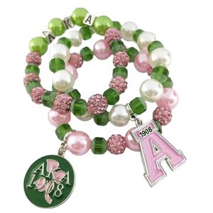 Beaded Bling A Charm Bracelet <b>Set</b> of 3 Green Pink Color Fashion Jewelry Gift Accessory Elegant Bead Bracelet Collection Women - Product Image 1