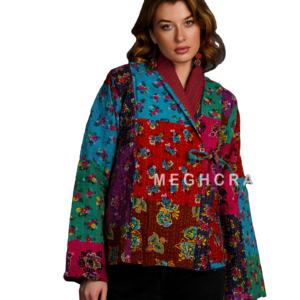 Chaqueta de edredón Kantha Vintage para mujer estilo Kediya Boho Patchwork de talla grande bordado Diseño Reversible precios razonables venta - Product Image 1