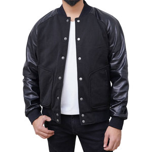 Chaqueta Universitaria Clásica de Lana y Cuero con Parches Bordados y Diseño de Equipo Personalizado, Servicio OEM Disponible - Product Image 1