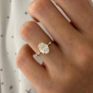 1.5 Carat Oval Lab Grown Diamond <b>Ring</b> , 1.5 CT Oval Diamond <b>Thin</b> Engagement <b>Ring</b> , Nature Inspired 14k Gold , IGI Certified - Product Image 1