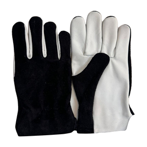 Gants de travail en cuir de chèvre blanc/noir à prix d'usine, avec poignet élastique, gants de conduite à marque privée - Product Image 1