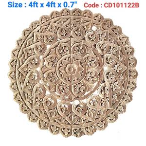 Paneles Redondos Grabados de Madera de Teca de 4 pies para Colgar en la Pared, 100% Hechos a Mano, de Alta Resistencia, Ecológicos, de Origen Tailandés Clásico - Product Image 4