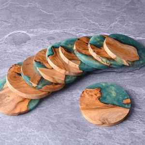 Round Wood Resin Drink Coasters Handmade Heat Resistant Reusable Eco Friendly Table <b>Mats</b> for Home <b>Bar</b> Kitchen - Product Image 1