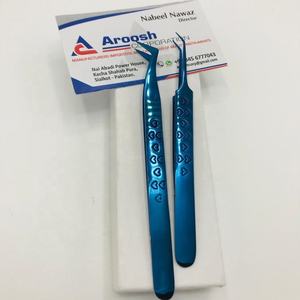 Pinzas de extensión de pestañas de acero inoxidable azul Plasma profesional de alta calidad logotipo personalizado hermoso agarre de corazón punta puntiaguda - Product Image 5