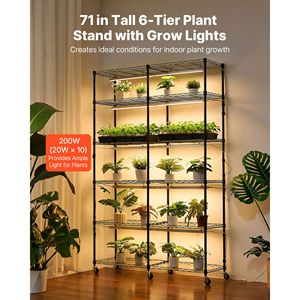Étagère à plantes d'extérieur avec lumière de culture, support à plantes à double rangée 6 niveaux, 71 pouces de hauteur, présentoir intérieur sur roulettes avec minuterie 200W - Product Image 2