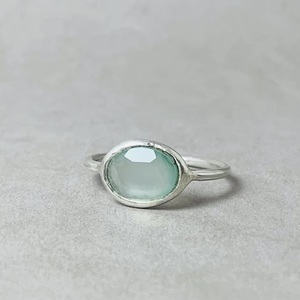 Anillo de Plata de Ley 925 Hecho a Mano con Cabujón de Calcedonia Aqua Natural, Anillo de Declaración para Mujer - Product Image 2