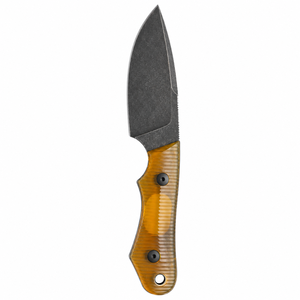 Cuchillos de caza de hoja fija con mango acanalado translúcido ámbar y hoja de punta caída con acabado stonewashed oscuro para camping y bushcraft al aire libre - Product Image 3