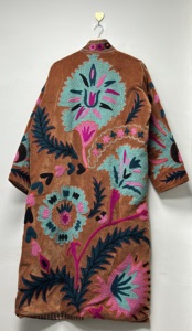 <b>Women</b> Embroidered <b>Velvet</b> Quilted Long <b>Jacket</b> Handmade Boho Floral Ethnic Open Front Regular Breathable Eco-Friendly Indian - Product Image 4
