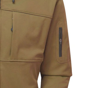 Men's Khaki Hooded <b>Fleece</b> <b>Jacket</b> With Zipper Closure Windproof Casual Style Autumn Wear Polyester Shell Regular Fit - Product Image 6