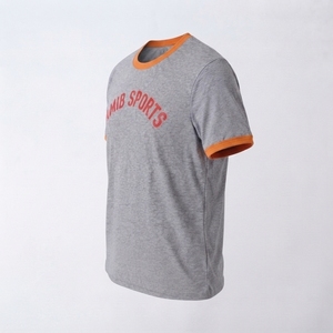 T-shirts Ringer décontractés pour hommes en coton 100% gris/orange de haute qualité, coupe classique, manches courtes, logo imprimé HD sur le devant - Product Image 2