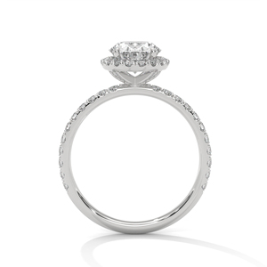 Anillo de Diamantes en Oferta, con Diamantes Cultivados en Laboratorio de Corte Oval Brillante y Banda con Pavé Lateral, Hecho de Oro Blanco Sólido de 14k - Product Image 4