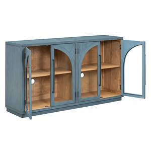 Buffet rétro 4 portes bleu marine avec poignées métalliques réglables Grand rangement pour la cuisine, la salle à manger et le salon - Product Image 6