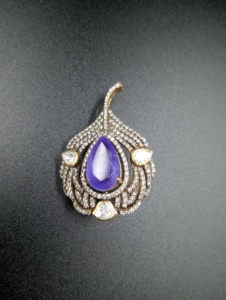 Purple Sapphire Feather Brooch Silver Plated Unisex Wedding Jewelry with Moissanite and Purple Doublet Stone for <b>Clothes</b> - Product Image 3