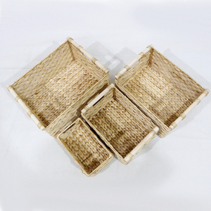 Top Rated Natural Water Hyacinth <b>Rectangular</b> <b>Storage</b> <b>Baskets</b> With Handles Rustic Multi Purpose Organizer Set - Product Image 6