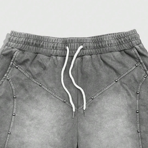 Pantalones Cortos de Algodón Lavado Gris para Hombre, Cintura Media, Cordón Ajustable, Corte Holgado Informal, Transpirables, Color Sólido, Estilo Deportivo - Product Image 3