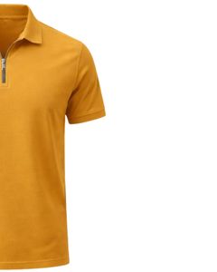 เสื้อโปโลผู้ชายสีเหลืองมัสตาร์ด ผ้าฝ้าย คอปกซิปครึ่งตัว ทรงเข้ารูป แขนสั้น สวมใส่สบายๆ ในฤดูร้อน ผู้ผลิต OEM จำหน่ายส่ง - Product Image 4