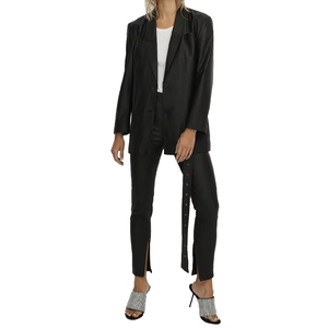 Blazer en cuir PU noir grande taille pour femme, veste à revers à manches longues coupe régulière coupe-vent pour printemps, automne, hiver - Product Image 4