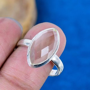 Bague en forme de marquise en quartz cristal naturel, finition argent sterling 925 - Product Image 3