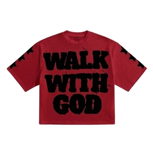 Camiseta Gráfica Personalizada Extra Grande, 100% Algodón Ecológico, Transpirable, Estilo Urbano, con Estampado 'Walk with God', Hip Hop, Fabricante OEM - Product Image 1