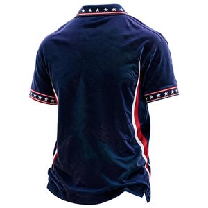 เสื้อกอล์ฟผู้ชายสีดำพิมพ์ลายธงชาติอเมริกันแขนสั้นระบายอากาศได้ดีดีไซน์ลำลองพร้อมโลโก้ด้านหน้า "Never Forget 911" - Product Image 3