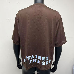 Men's Oversized <b>White</b> <b>T</b>-<b>Shirt</b> With Brown Letter Print Short Sleeve O-Neck Street Style Cotton Jersey Breathable Fit - Product Image 3
