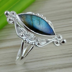 <b>Labradorite</b> <b>Ring</b> 925 Sterling Silver Handmade Boho Statement Promise Jewelry for Women Natural Marquise Shape Gemstone Jewelry - Product Image 2