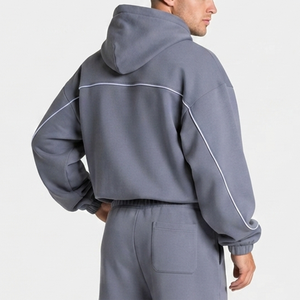 Wholesale <b>Men's</b> Ice <b>Grey</b> Contrastline Hoodie's Casual Oversized Breathable <b>Men's</b> Sweatshirts Premium <b>Fleece</b> <b>Men's</b> Pullover - Product Image 2