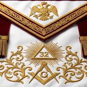 Delantal Masónico de Lujo Personalizado de 32 Pulgadas, con Tela Blanca para Coser, Bordado Dorado, Flecos y Emblema Cuadrado de Águila de Dos Cabezas - Product Image 3