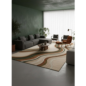 Alfombra Personalizada OEM con Diseño de Ondas Irregulares |   Arte de Piso Contemporáneo en Verde y Marrón, Decoración para el Hogar, Regalo, Precio de Fábrica - Product Image 3