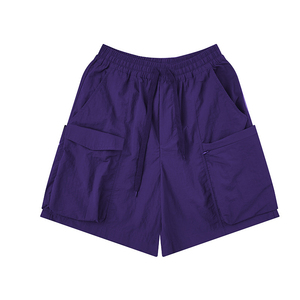 Shorts cargo bleus unis pour hommes, taille mi-haute, avec cordon élastique, décontractés, style Bermuda, avec poches - Product Image 3
