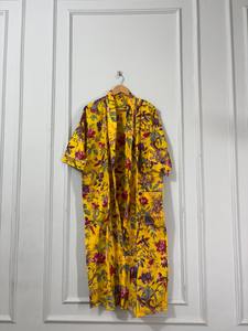 Bata de Baño de Algodón con Estampado Floral Amarillo para Mujer, Hecha a Mano en India, Estilo Kimono, Elegante, Transpirable, de Secado Rápido, Ropa de Dormir de Verano - Product Image 6