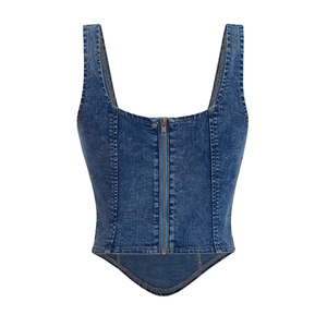 Hot Sale Women's Denim Tank <b>Top</b> O-Neck Sleeveless <b>Crop</b> <b>Top</b> Casual Summer Outdoor Front Logo Breathable Eco-Friendly High Quality - Product Image 2