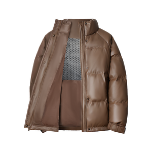 PU Leather Men's Custom Logo Embroidery Winter <b>White</b> Duck Puffer <b>Waterproof</b> Windproof Hooded Zipper Bomber Bubble <b>Jackets</b> Coat - Product Image 6