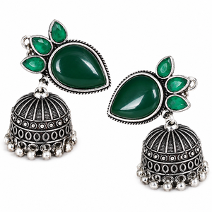 Pendientes Colgantes Bohemios de Plata Oxidada Antigua, Latón, Ónix Verde e Imitación de Perla para Mujer, Ideales para Bodas - Product Image 3