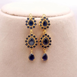 Conjunto de Collar y Pendientes de Zafiro Azul de Doble Capa de Diseño, Joyería de Moda para Mujer, para Bodas y Fiestas - Product Image 4