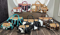 Sac polochon de voyage en cuir de vachette outillé à la main de luxe de marque avec sac cosmétique à bandoulière occidental assorti ensemble de deux pièces pour femmes