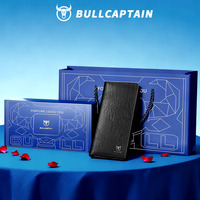 BULLCAPTAIN Dompet Panjang Kulit Asli Pria Mewah Anti RFID Dompet Bisnis Clutch Tempat Kartu Kotak Hadiah untuk Pria