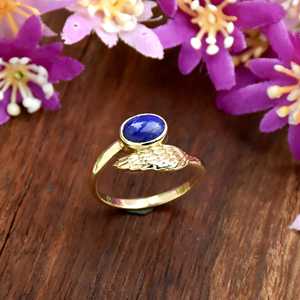 Bague Aile d'Ange en Lapis Lazuli Naturel, Plaqué Or 18 carats, Bague Fine Minimaliste, Bijou pour Amoureux des Animaux - Product Image 3