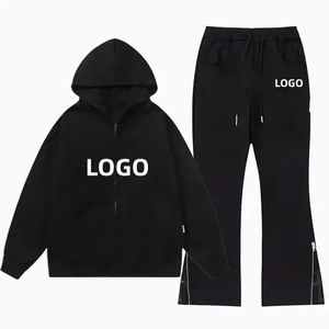 Ensemble de survêtement pour homme avec impression DTG personnalisée, bandes réfléchissantes sur les côtés, sweat-shirt à fermeture éclair et pantalon de survêtement évasé - Product Image 1