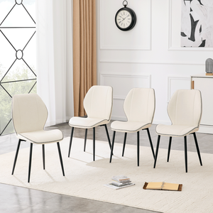 Set di 4 Sedie da Pranzo di Lusso in Ecopelle Bianca con Gambe in Metallo Nero Regolabili, Disponibili in Vari Colori - Product Image 6