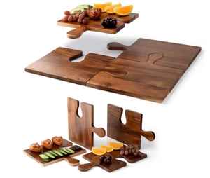 Juego de tablas de servir de madera tipo rompecabezas, tablas de cortar entrelazadas, juego de tablas para queso y charcutería, bandeja de servir de madera para cocina - Product Image 1