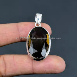 Colgante de plata de cuarzo ahumado Natural, anillo de piedras preciosas de cuarzo ahumado facetado para mujer, colgante de cuarzo ahumado para regalos de aniversario - Product Image 2