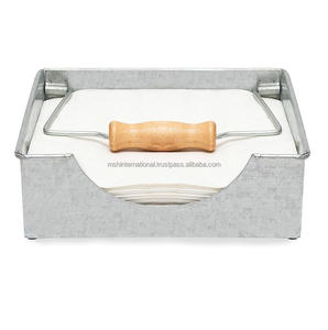 ที่ใส่ผ้าเช็ดปากโลหะชุบสังกะสีพร้อมที่จับไม้ติดตั้ง โต๊ะทําด้วยมือ ตกแต่งสไตล์ชนบท - Product Image 1