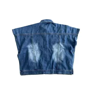 Veste en jean sans manches pour femme, style châle, vintage, à revers, simple boutonnage, manteau cardigan, tendance décontractée streetwear - Product Image 2