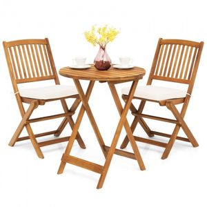 Set Bistrot Pieghevole in Legno per Patio con Sedie Imbottite, 3 Pezzi - Product Image 1