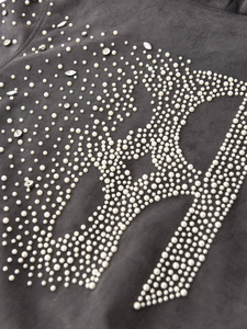 Vente en gros de sweats à capuche en coton 100% personnalisés, ornés de diamants et de perles, à carreaux, pour le printemps, l'automne et l'hiver - Product Image 5