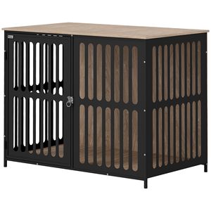 Cuccia Rettangolare per Cani di Taglia Grande Marrone Noce, Anti-Masticazione, Rete Anti-Fuga, Porta Singola - Product Image 1