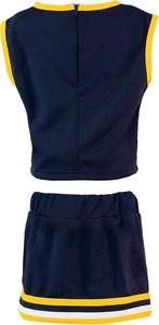 Ensemble d'uniformes de cheerleading bleu marine, jaune et blanc pour enfants, deux pièces, haut sans manches en polyester avec jupe plissée - Product Image 3